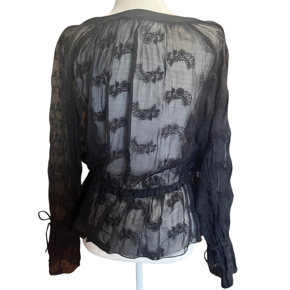 4 Love & Liberty by Johnny Was Sheer Silk Lace Blouse Black Boho Peasant Top M - Picture 5 of 7